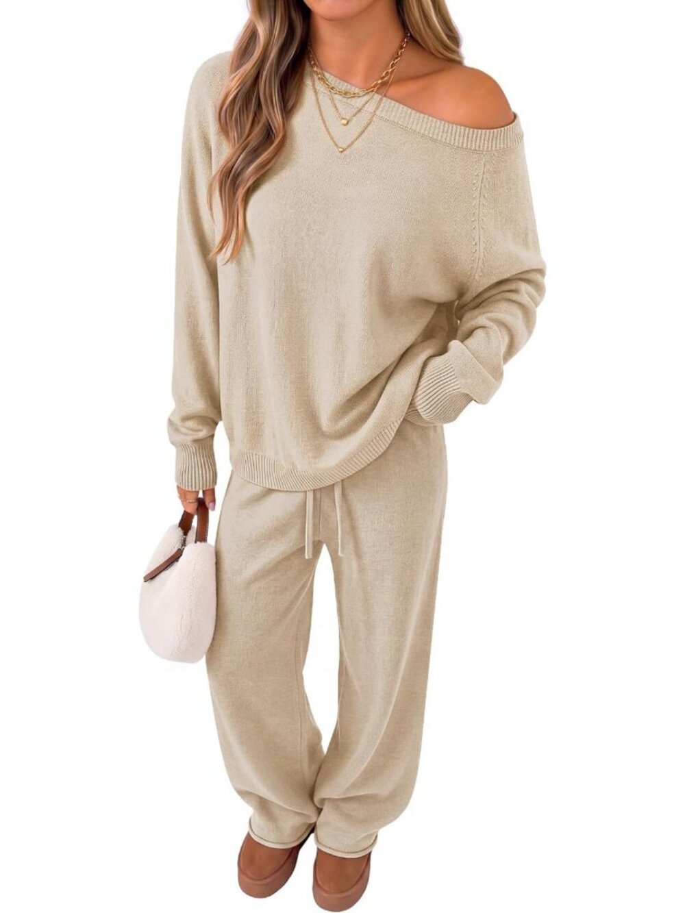 Cozy Off-Shoulder 2-Piece Lounge Set for Women | Fall Sweater Outfit